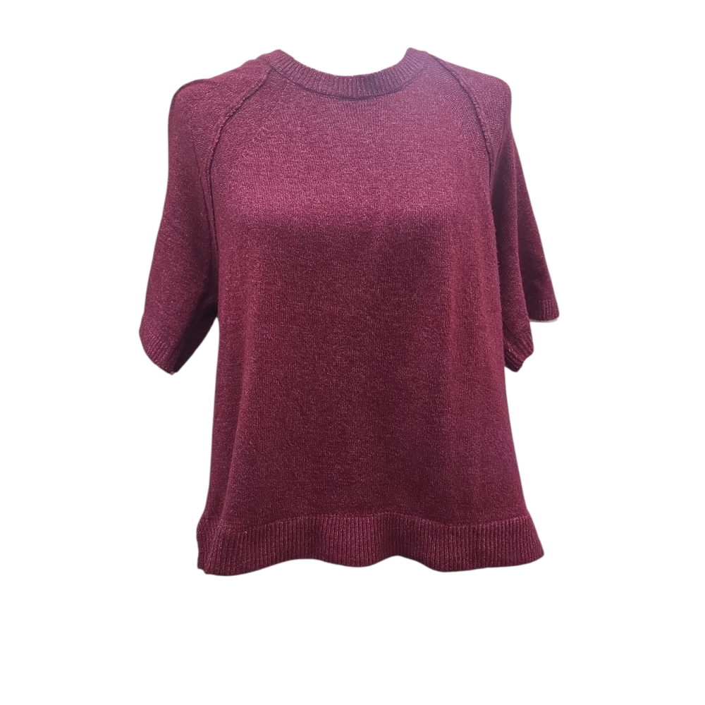 Design History Women's Short Sleeve Knit Top - Burgundy Rose T Shirt Lined